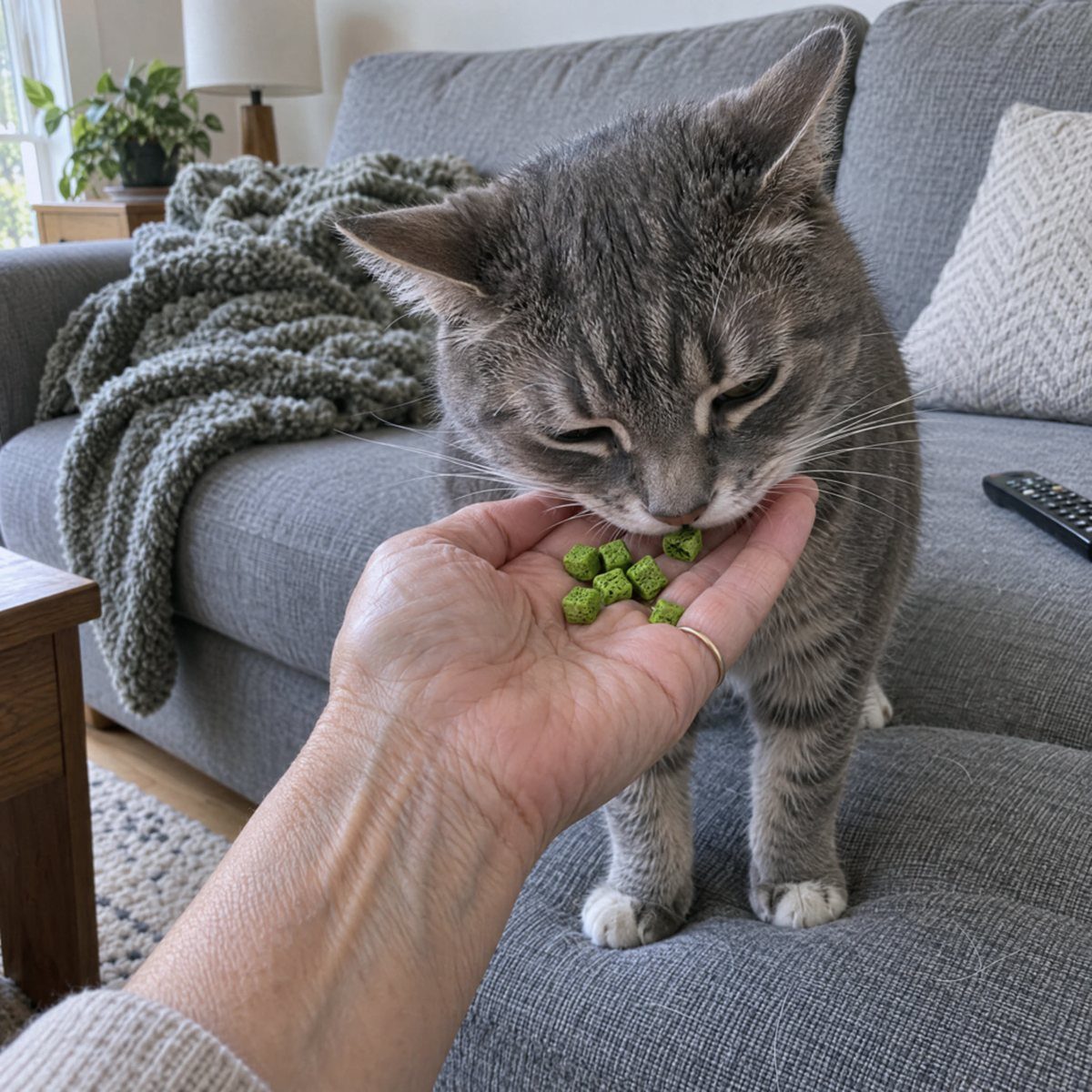 Cat eating from a hand
