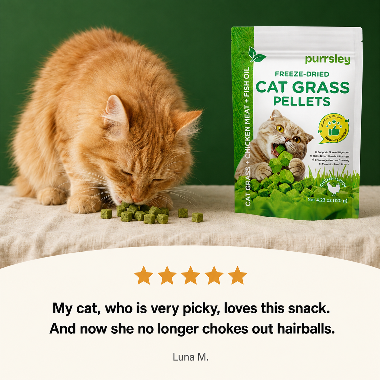 Freeze-dried cat supplements for hairball relief