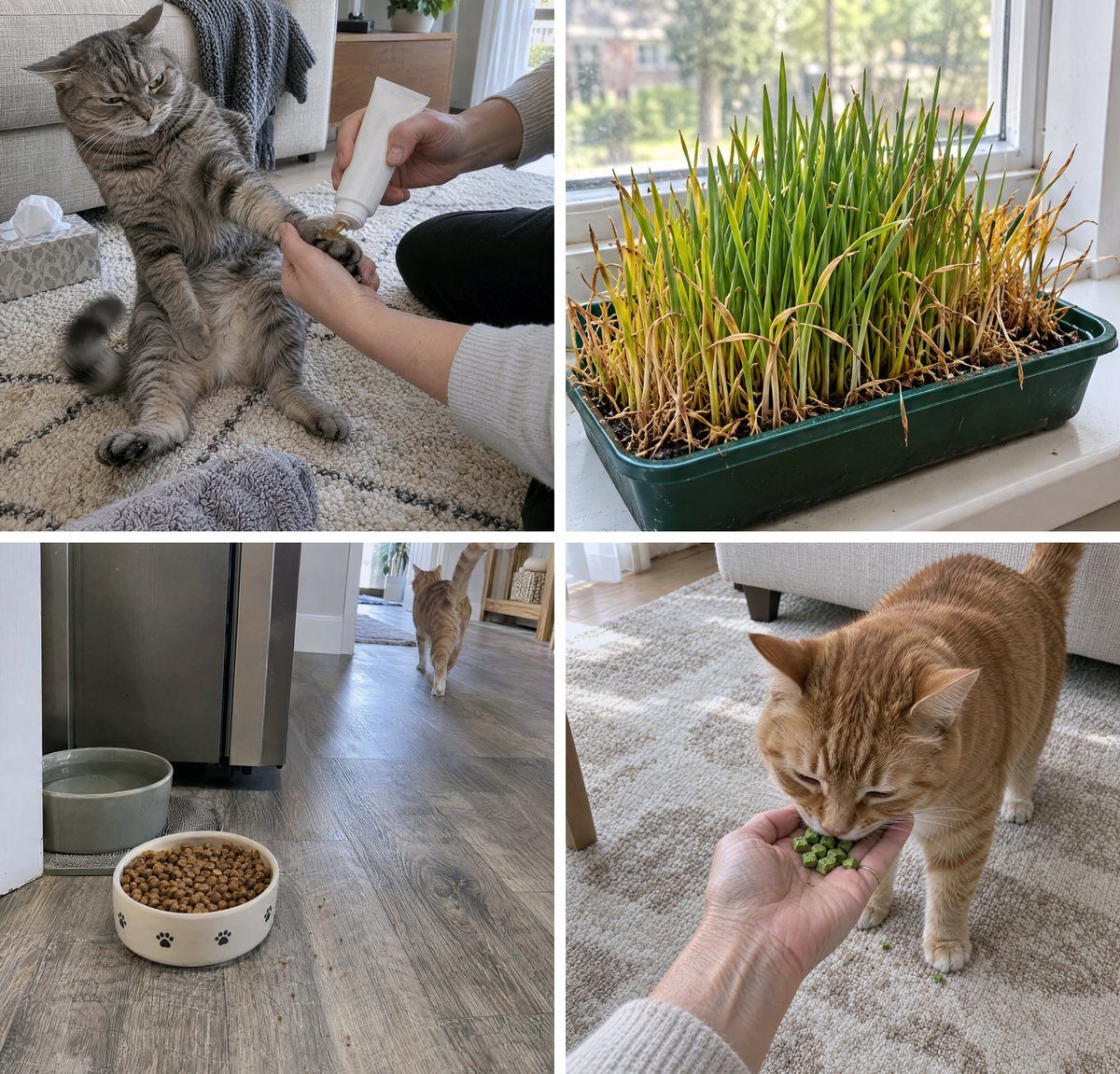 Four hairball remedies side by side