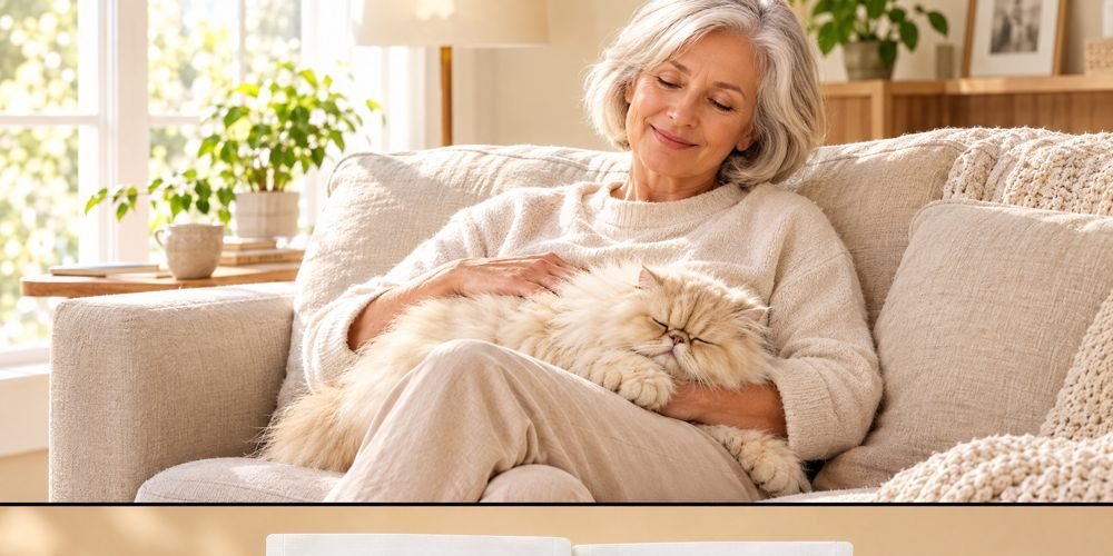Owner relaxing with her cat